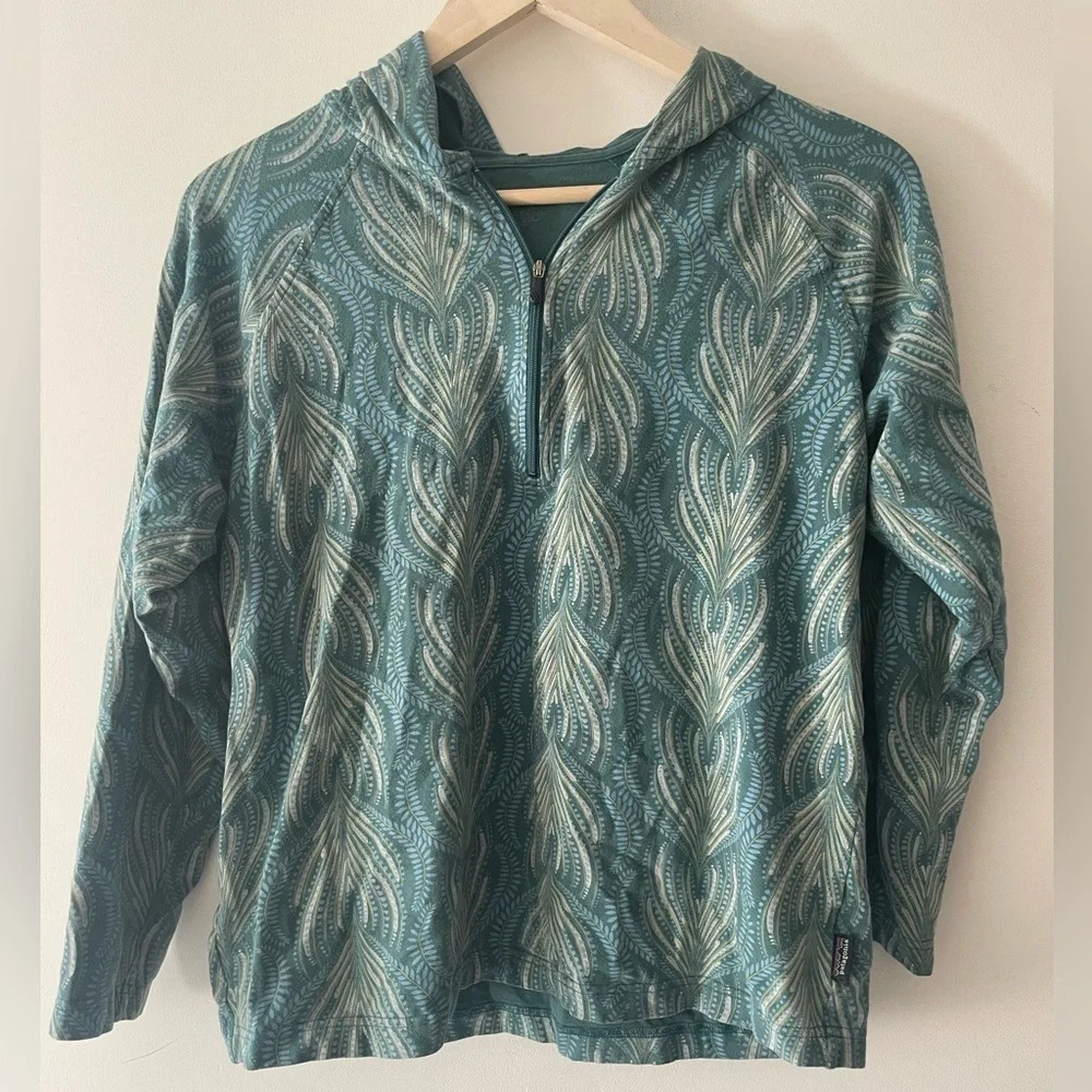 Patagonia‎ Women's Feather Teal Half Zip Lightweight Jacket with Hood